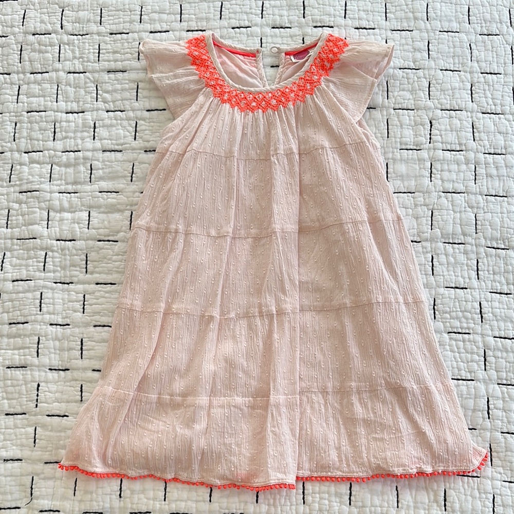 Charming Pink Mini Boden Kids Dress with bright Orange Accents